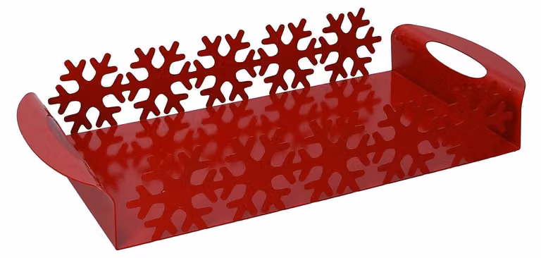 Vassoio in Metallo fiocco neve rosso rettangolare cm 41x20xh6,5