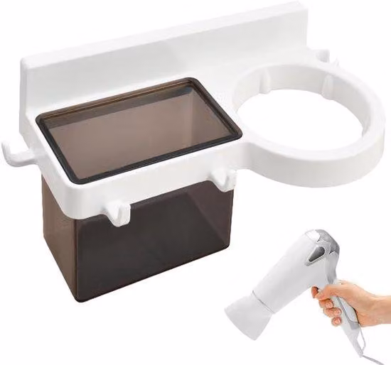 Supporto per asciugacapelli da parete per il bagno - Per appendere l'asciugacapelli - Supporto da parete - Per la parete del bagno - Accessorio da bagno - Ideale per la maggior parte dei supporti da parete per il bagno.