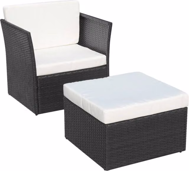 Sedia da Giardino | Sedie da Esterno con Poggiapiedi in Polyrattan Nero