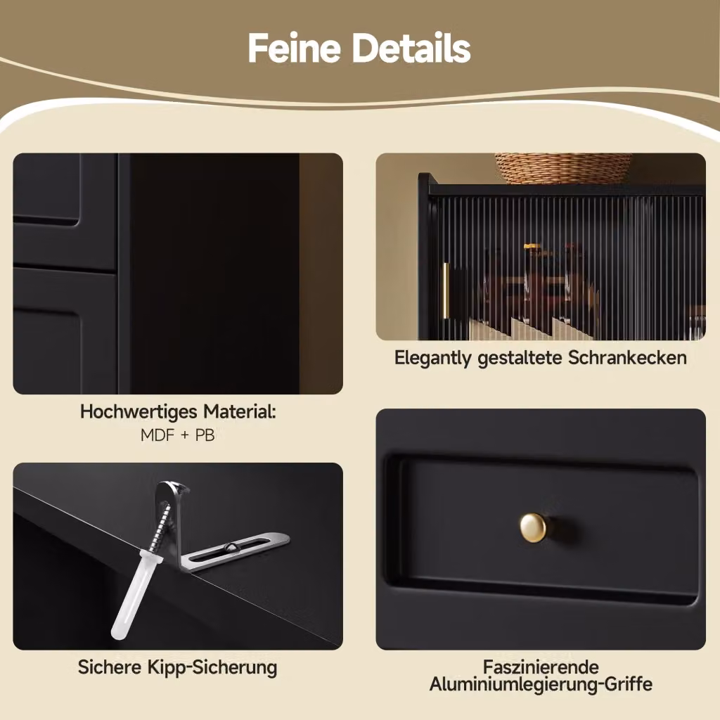 Armadio Alto REDOM Nero con Ante in Vetro e Illuminazione Integrata L: 120 cm, P: 35 cm, H: 167 cm – 2