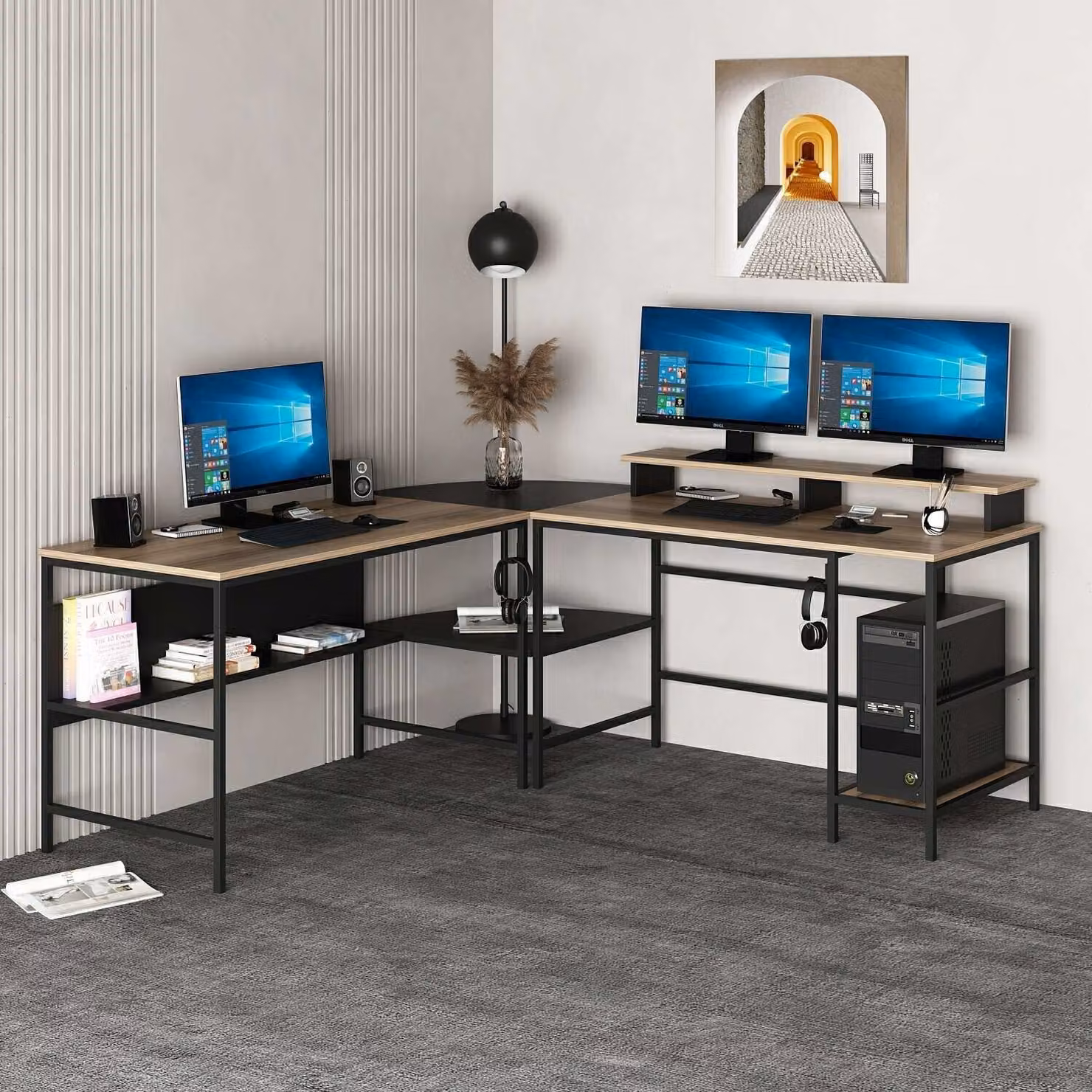 Skye Decor, Greta RGB - Dore, Nero, Scrivania, Dore, 100% PANNELLI DI PARTICELLE RIVESTITI IN MELAMMINA, 180 x 60 x 74 cm
