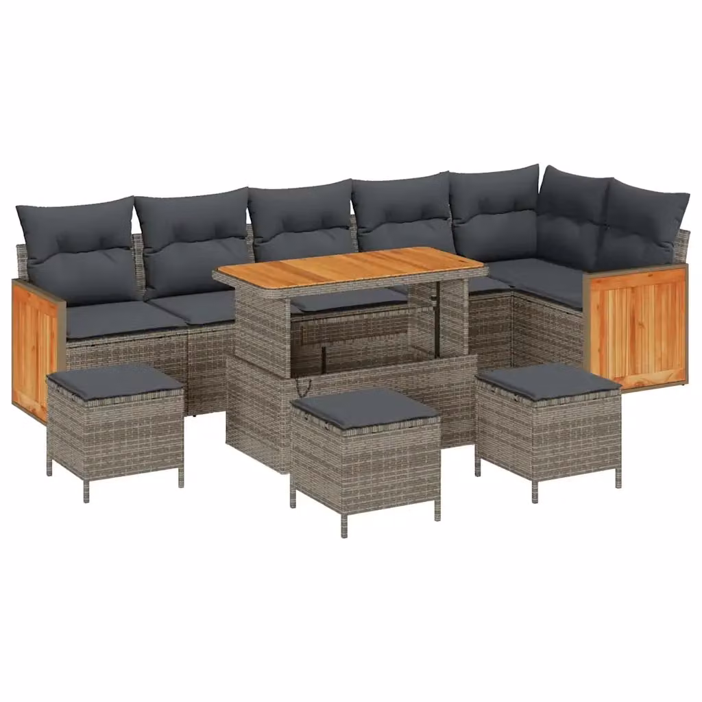 vidaXL Set Divano da Giardino Moderno a L in Polyrattan Grigio con Cuscini per 8 Persone – 2