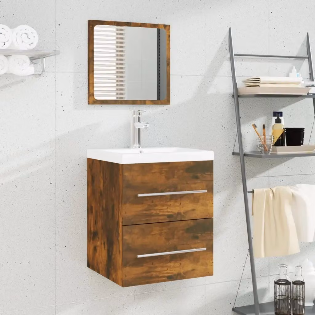 Mobile Bagno Sospeso Moderno DESIGN IN con Lavabo in Ceramica Bianca e Armadio in Rovere e Legno Multistrato Marrone, L: 48 cm, P: 38,5 cm, H: 41 cm – 2