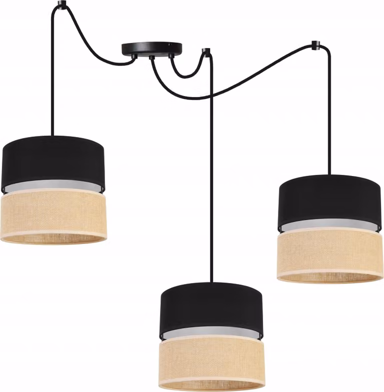 Light-Home Juta Spider lampada a sospensione - Metallo con paralume in tessuto - E27 - Spider 3 luci 20 cm - Base nera e juta e nero