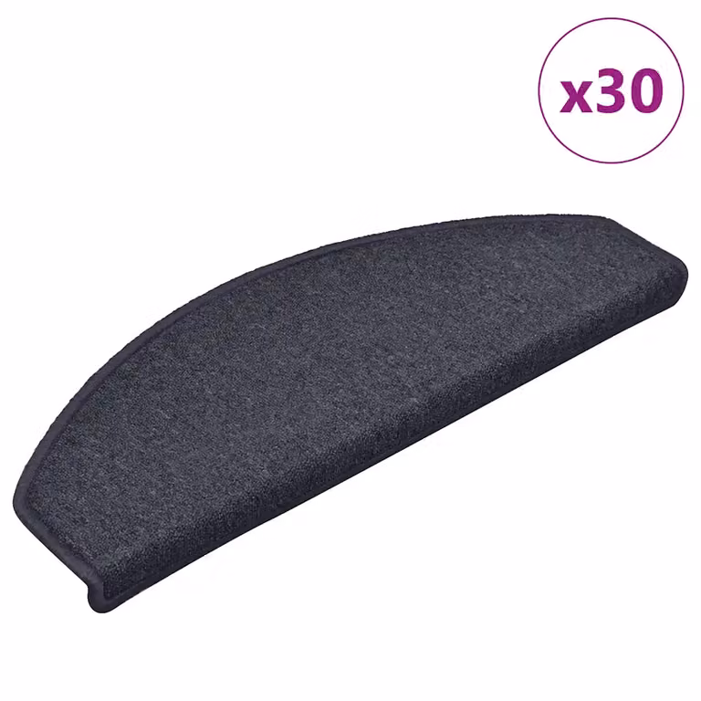 Set di 30 tappetini per scale semicircolari vidaXL, colore grigio scuro e blu, L: 65 cm, P: 24 cm, H: 4 cm, antiscivolo e autoadesivi