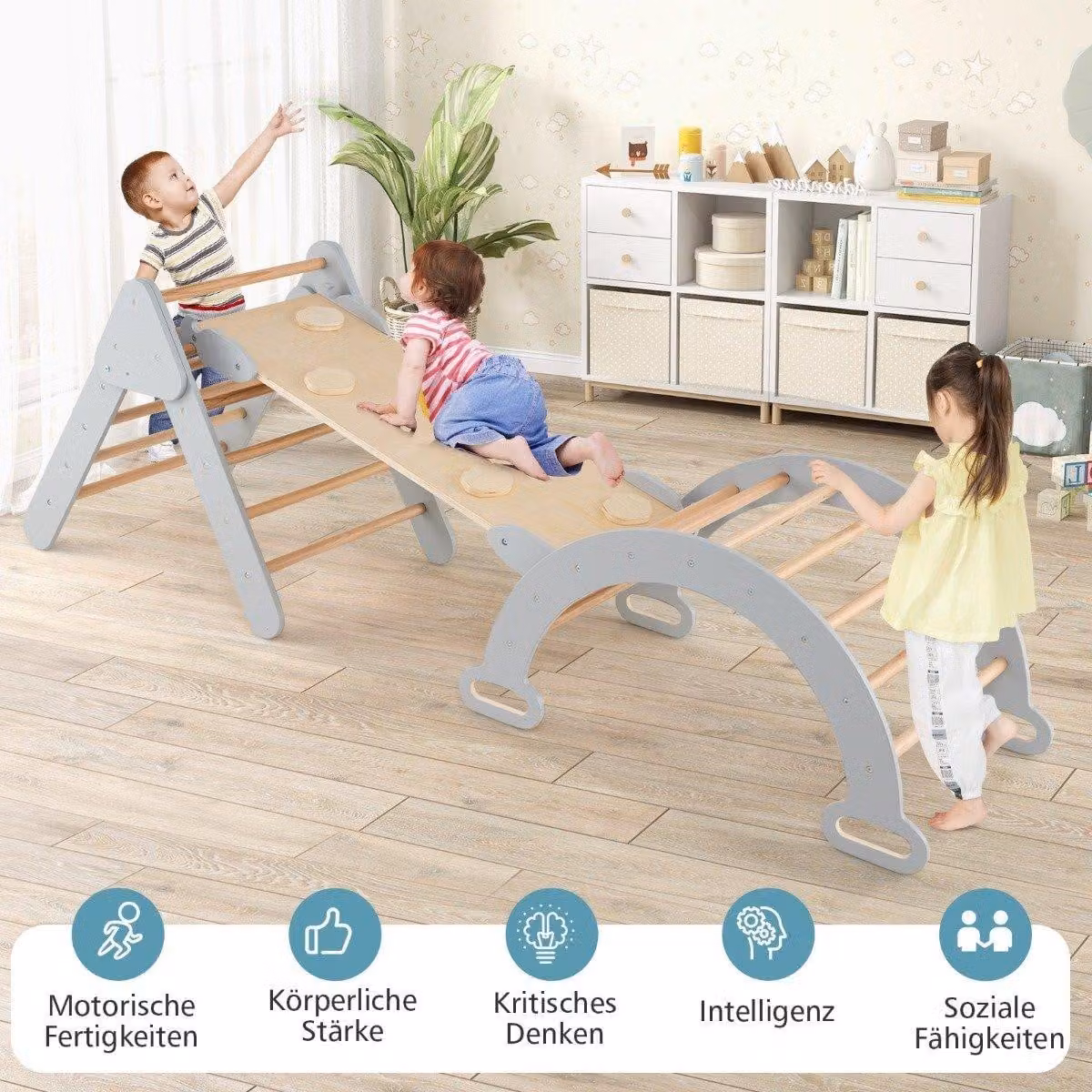 Triangolo da arrampicata con scivolo, arco da arrampicata con rampa bifacciale, grigio