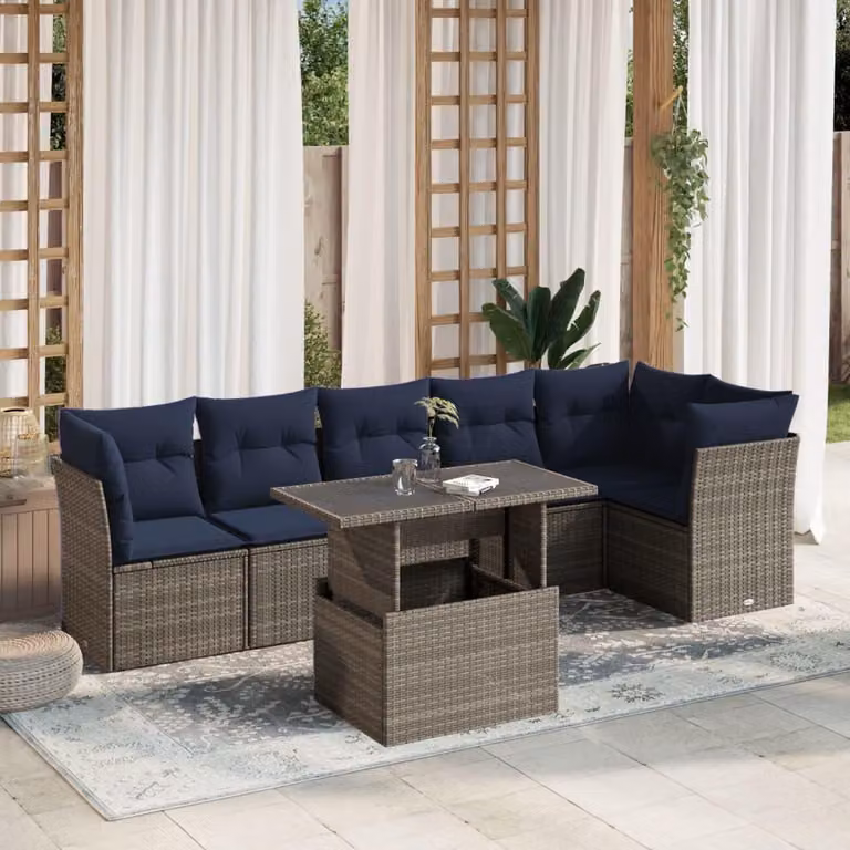 Maison Exclusive - Set divano da giardino 7 pezzi con cuscini, grigio, polyrattan