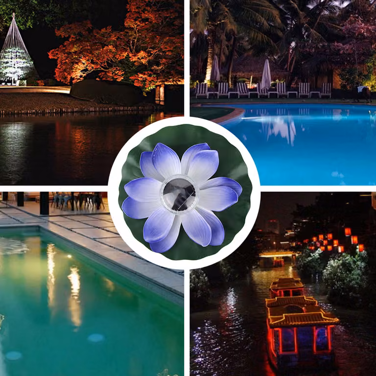Luce galleggiante del loto, luce del loto, luce solare dello stagno, luce del giardino, luce del LED