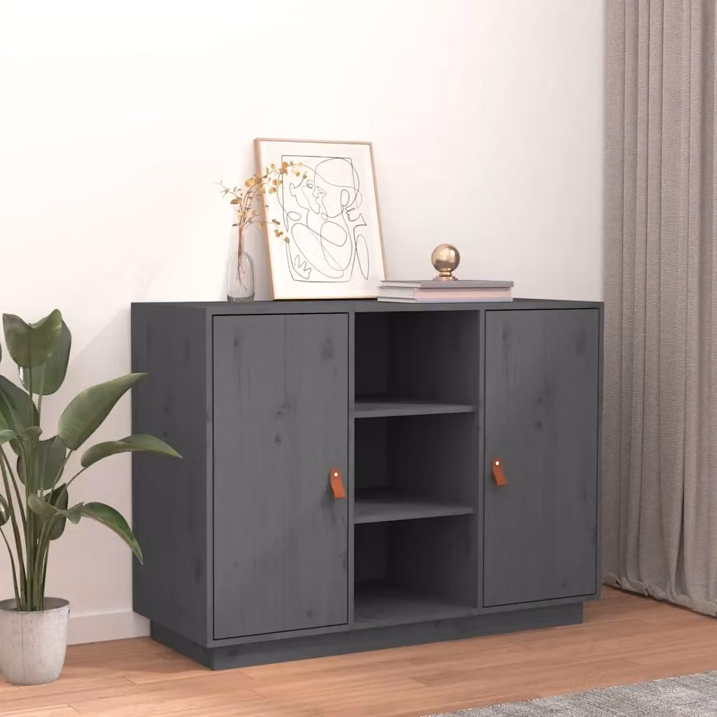 Credenza in legno massello di pino stile rustico grigia L 100 cm, P 40 cm, H 75 cm – 2