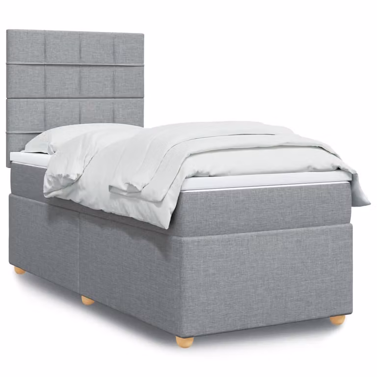 vidaXL Giroletto a Molle Ibrido con Materasso in Tessuto Grigio e Bianco L/P: 100 x 200 cm