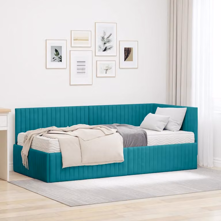 vidaXL Struttura Letto Angolare con 2 Materassi in Velluto Turchese L/P/H: 190 x 90 x 72 cm