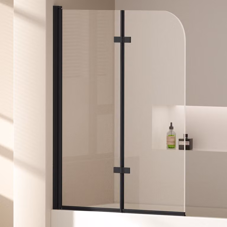 EMKE Cabina doccia 110x140cm Schermo pieghevole per vasca da bagno Attacco per vasca da bagno Nero opaco Schermo doccia in vetro NANO Easy Clean da 6mm