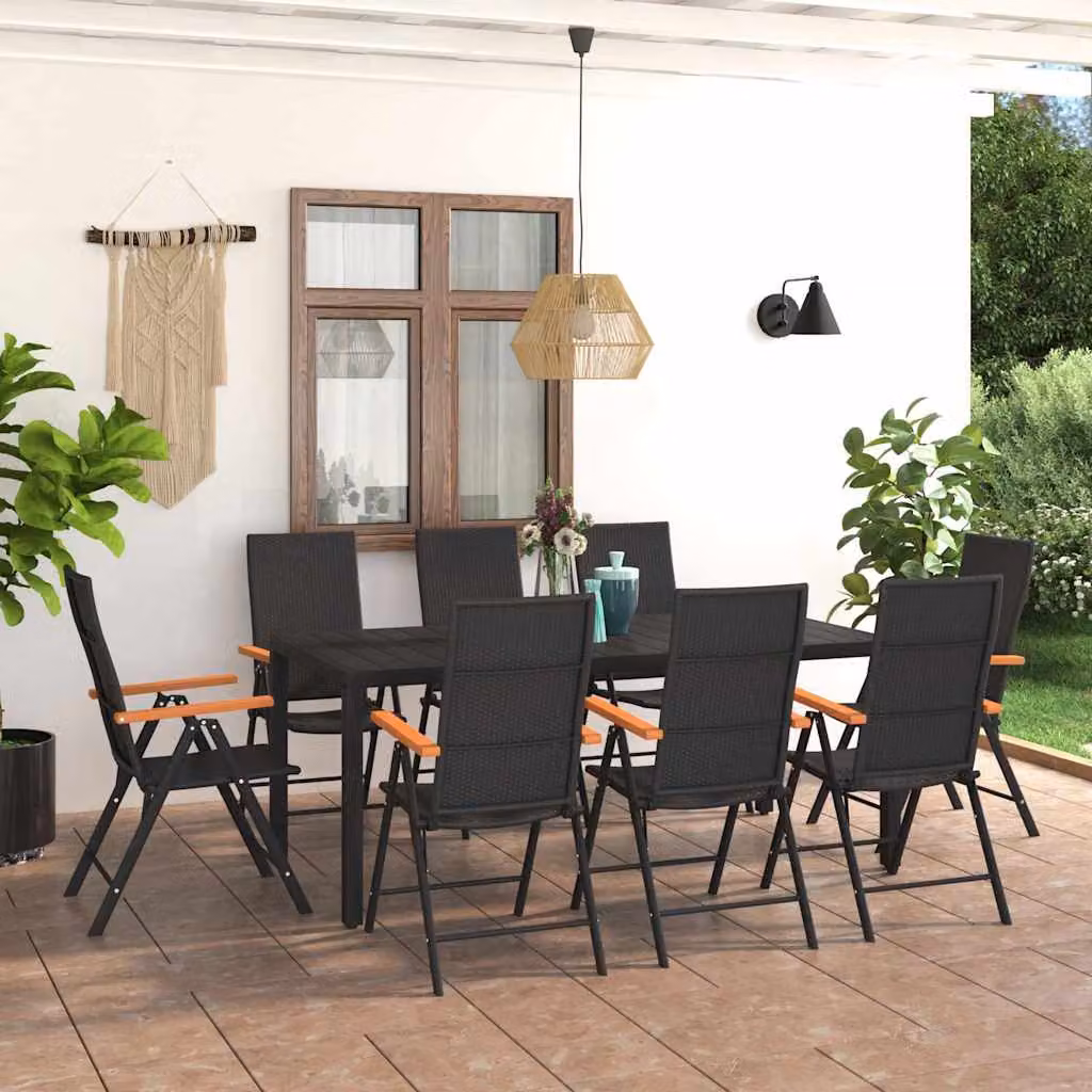 Set da Pranzo da Giardino vidaXL in Polyrattan 9 Pezzi Nero e Marrone