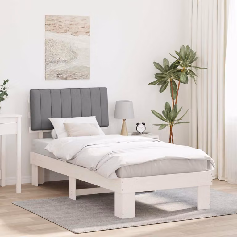 Letto con testiera rivestita vidaXL in legno di pino e tessuto, Grigio chiaro, 90 x 200 cm
