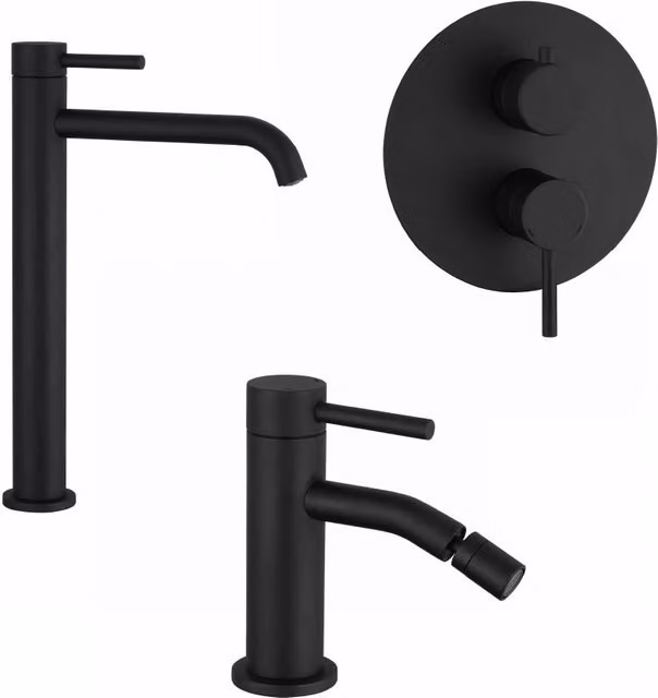 Set miscelatori: lavabo alto bidet senza scarico e incasso doccia c/deviatore nero opaco | Bette