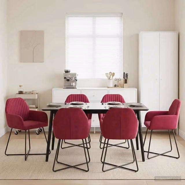 Sedie da pranzo 6 pz Velluto Rosso Vino 55 x 50 x 84 cm 3428387