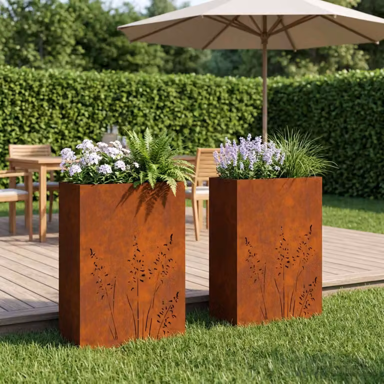 Set di 2 vasi da giardino vidaXL in metallo color marrone, L/P/H: 50 x 30 x 75 cm
