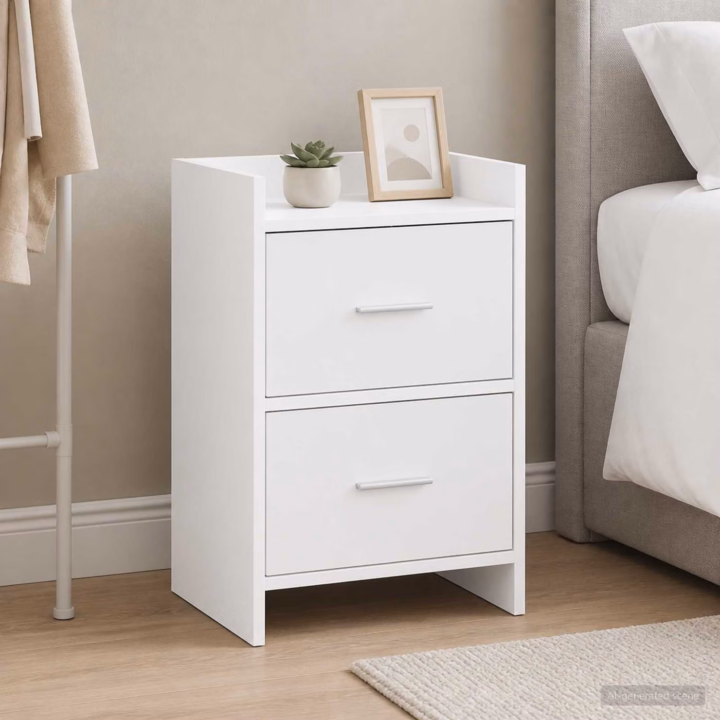 Comodino moderno vidaXL in legno MDF e metallo, Bianco opaco, L 40 x P 30 x H 60 cm