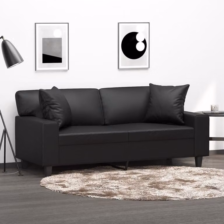 vidaXL Divano a 2 Posti Moderno in Similpelle Nero con Cuscini e Struttura in Metallo