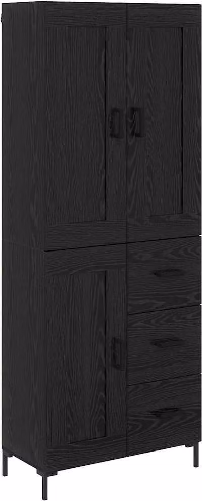 Credenza con cassetto 2 pcs Rovere Nero Legno multistrato