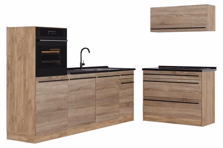 Cucina componibile Vicco R-Line Sonoma/Rovere dorato 220 cm senza piano di lavoro, Model 67440