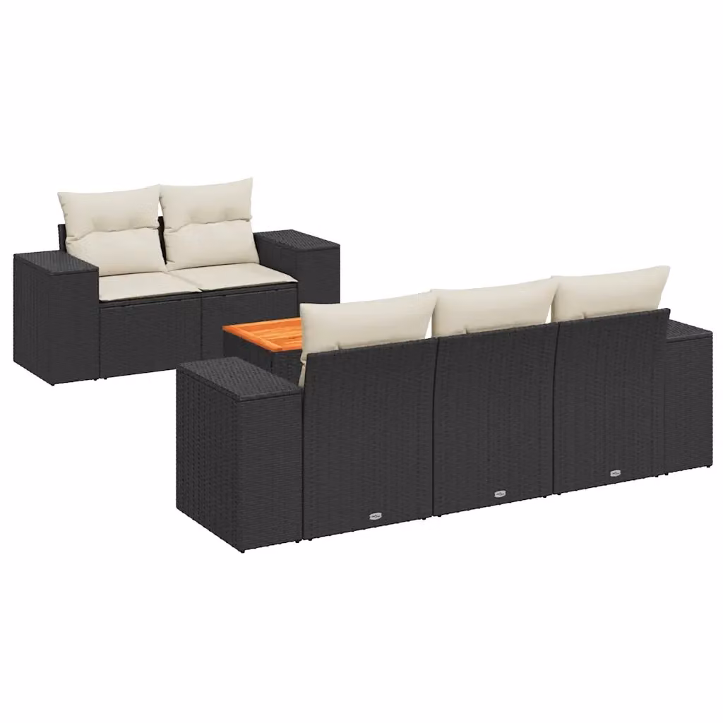 vidaXL Set Divano da Giardino a L in Polyrattan Nero con Cuscini e Tavolino da Caffè – 2