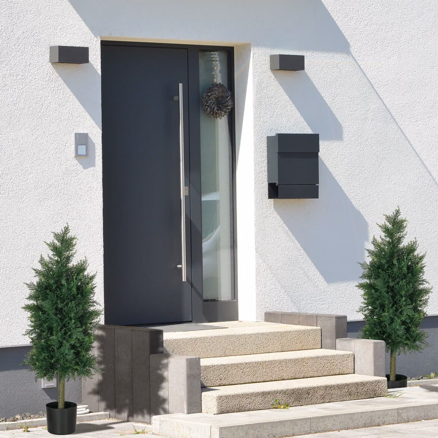 Set di 2 Piante Finte di Cedro Verdi HOMCOM con Vasi in Plastica, Acciaio e Cemento, H 90 x L 38 x P 12,5 cm – 2