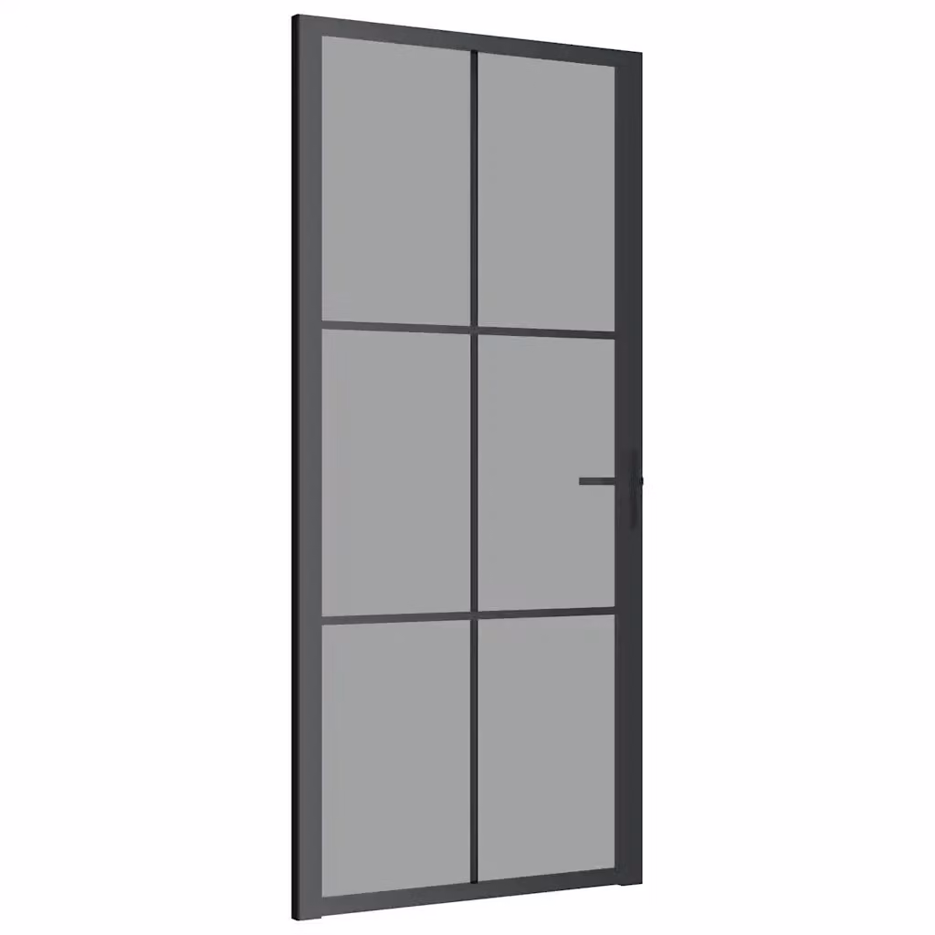 Porta Interna Moderna vidaXL in Vetro Trasparente e Alluminio, Colore Nero, L: 93 cm, H: 201,5 cm – 2