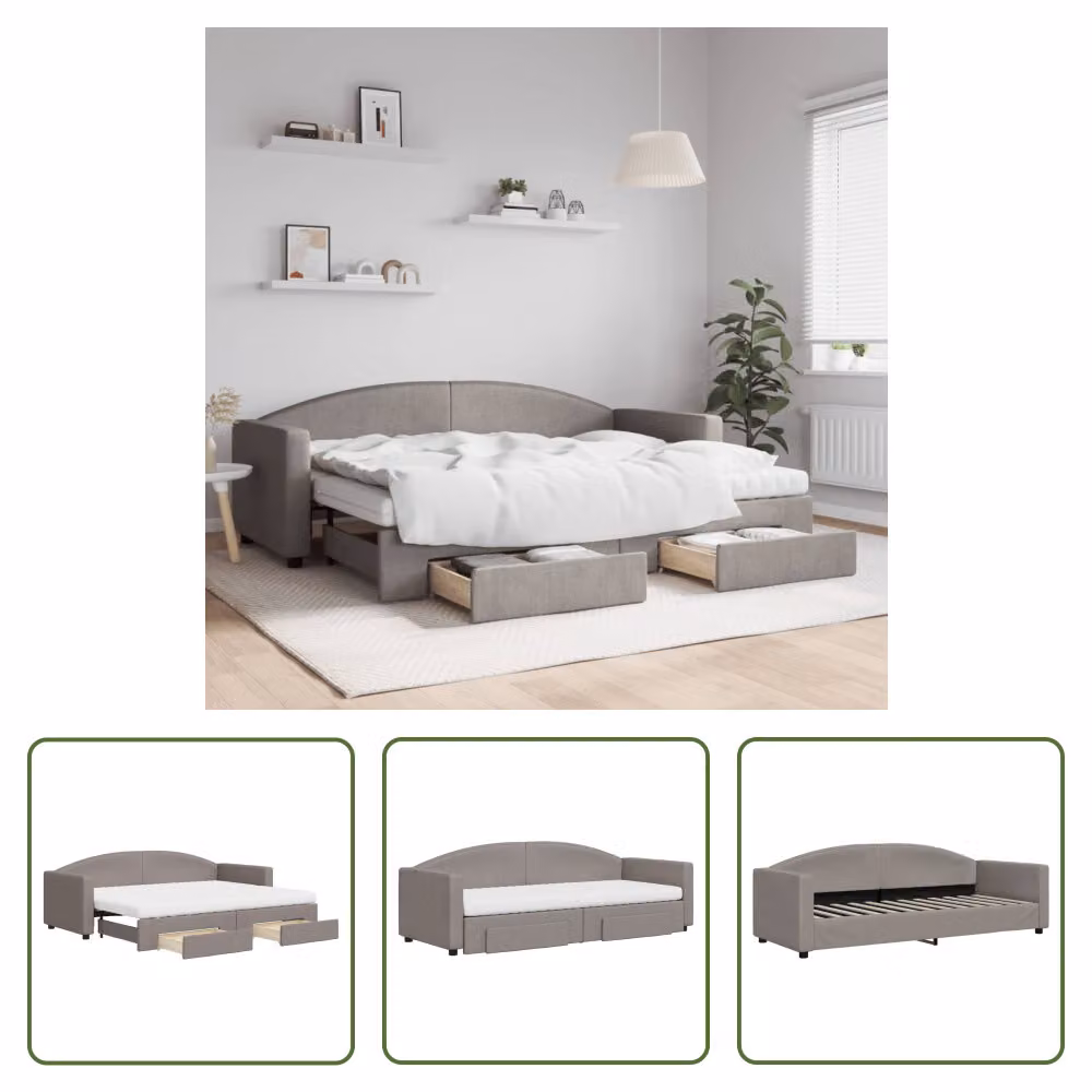The Living Store Letto allungabile con cassetti Taupe 80x200 cm tessuto