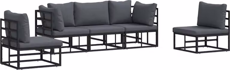 Set Divano da Giardino con cuscino 5 pcs Nero Alluminio