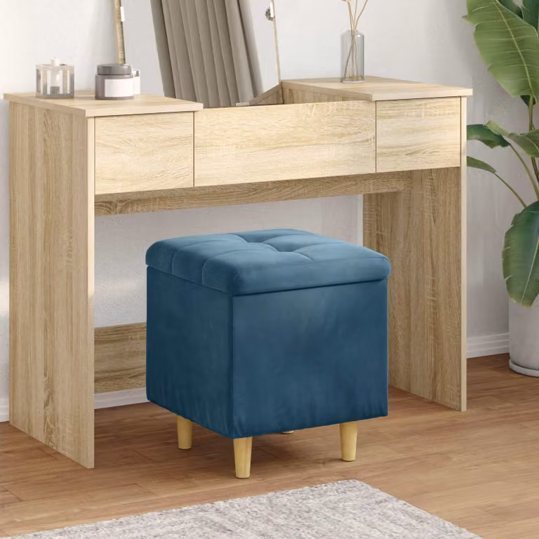 Pouf con contenitore vidaXL in velluto blu, L/P/H: 40 x 40 x 45 cm
