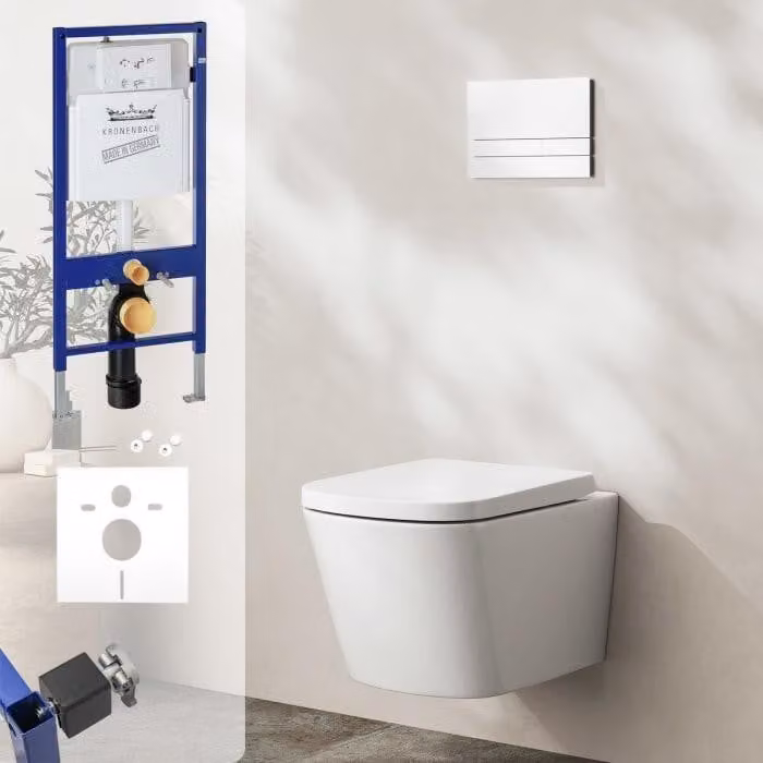 Kronenbach, vaso sospeso compatto, senza brida, set completo, modello "wrapover"