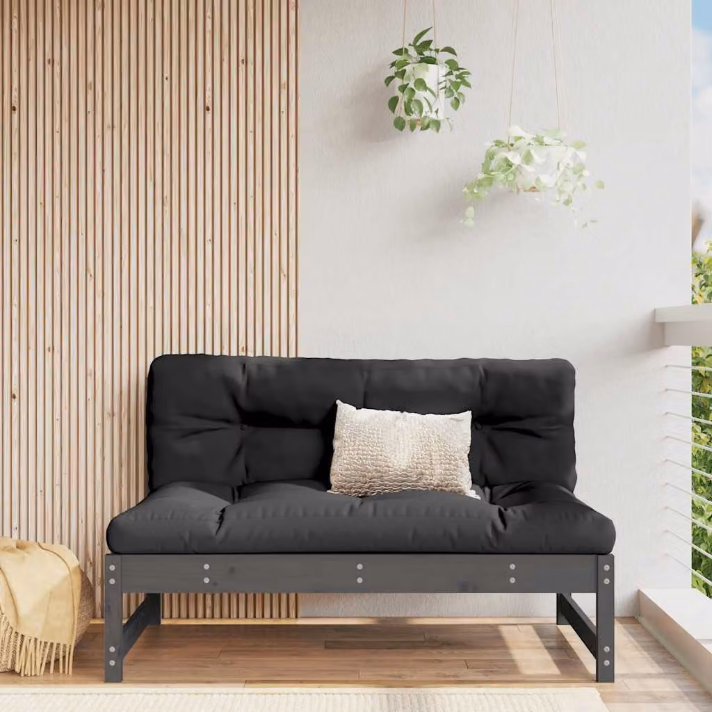 vidaXL Divano da esterno in legno massello di pino stile rustico, Grigio e Nero, L: 120 cm, P: 84 cm, H: 70 cm