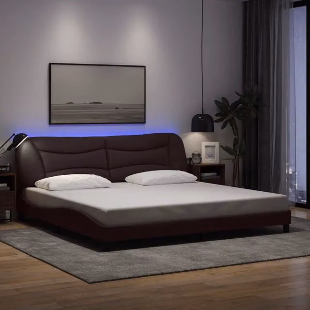 Giroletto Hvar vidaXL in tessuto marrone con illuminazione LED e porta USB, L/P/H: 200 x 200 x 218 cm