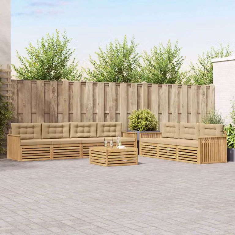 Set di divani da esterno vidaXL 8 pezzi in legno di acacia con cuscini Bianco e Beige