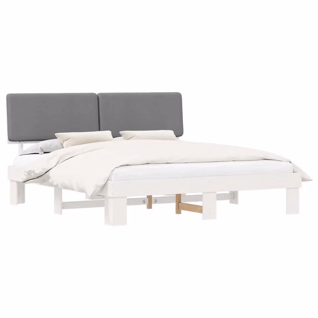 Letto moderno vidaXL con testiera rivestita in tessuto grigio e struttura in legno di pino, L/P/H: 180 x 200 cm – 2