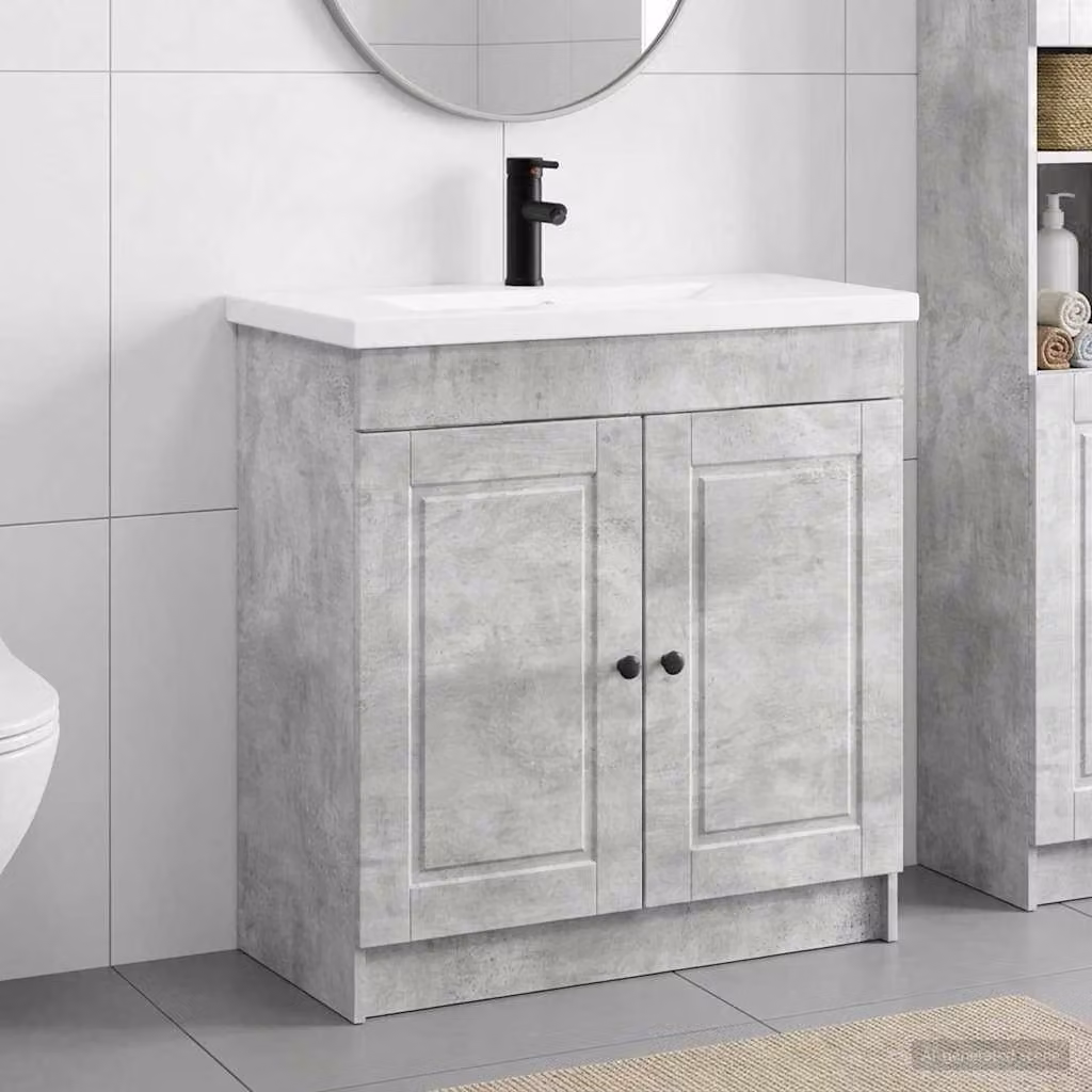 Set di mobili per il bagno moderni vidaXL in MDF e metallo, Grigio e Nero, L/P/H: 56 x 37,5 x 81 cm