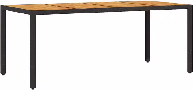 Tavolo Giardino | Tavolino da esterno Piano Legno Acacia Nero 190x90x75 cm Polyrattan