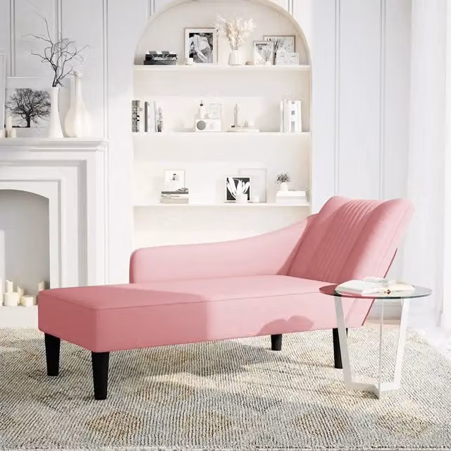 Sdraio in velluto rosa con bracciolo destro CFW4036561 L: 140 cm, P: 56 cm, H: 66 cm