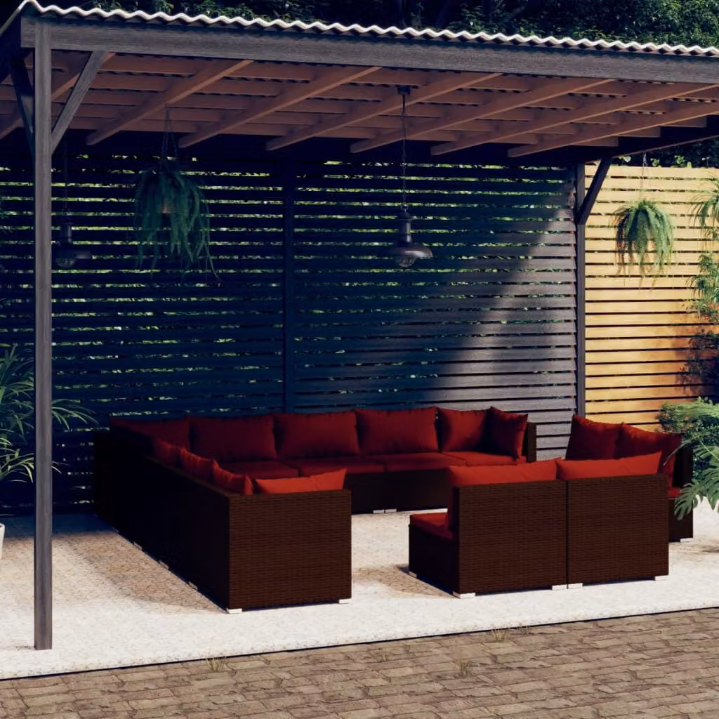Maison Exclusive - Set da giardino da 13 pezzi con cuscini, in rattan sintetico marrone