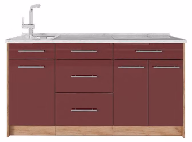 Cucine componibili piccole Vicco Fame-Line Bordeaux lucido 150 cm, PL Marmo, Model 65429