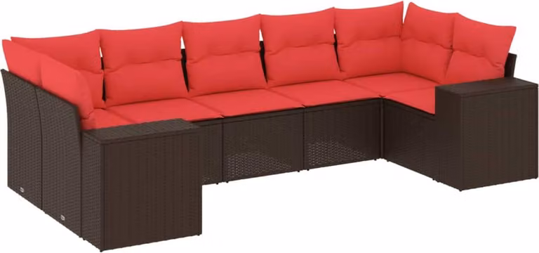 Set Divani da Giardino 7 pz con Cuscini Marrone in Polyrattan