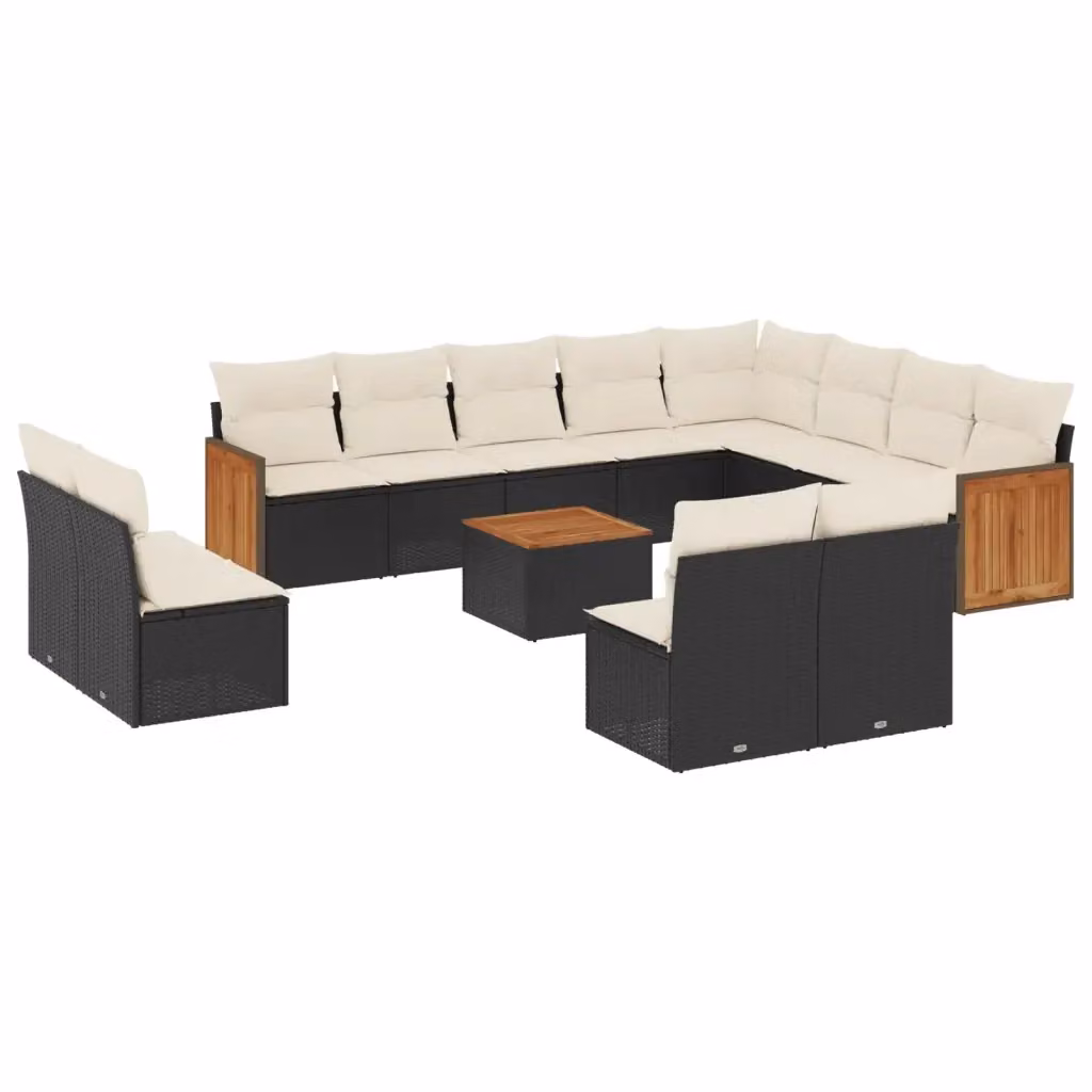 Set di Divani da Giardino a Forma di U vidaXL in Polyrattan Nero con Cuscini e Tavolino da Esterno – 2