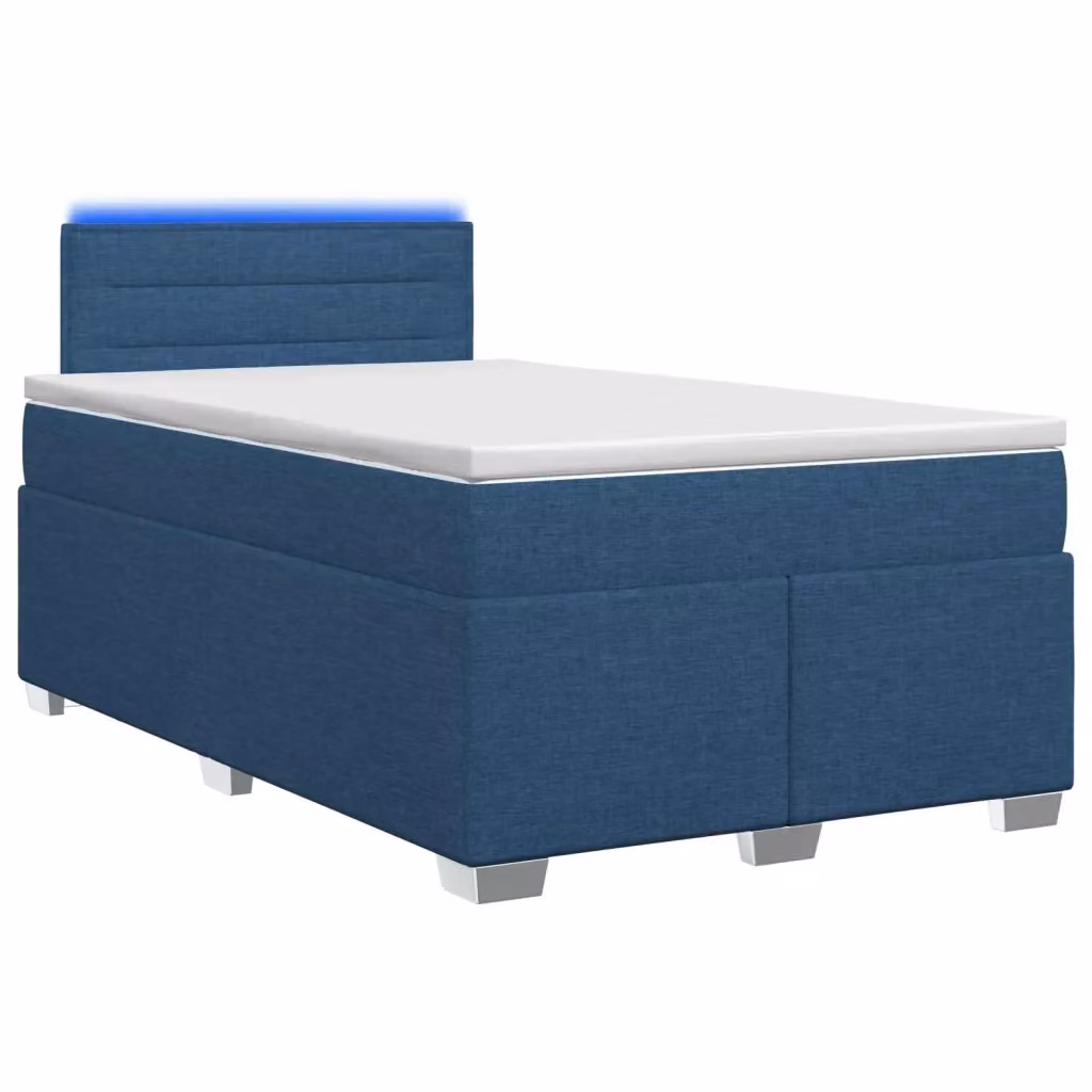 Letto moderno con Box Spring, materasso ibrido e illuminazione LED blu vidaXL, L/P: 120 x 200 cm, tessuto bianco e blu – 2