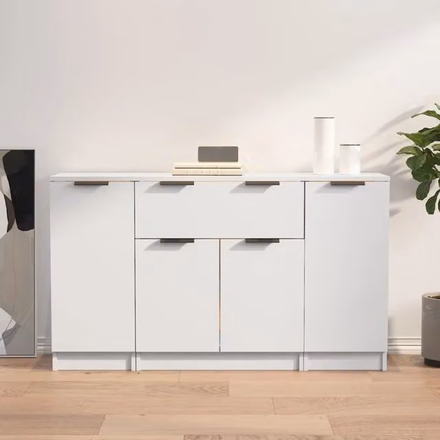 Set di 3 credenze moderne vidaXL in legno multistrato bianco per sala da pranzo, da appendere al muro