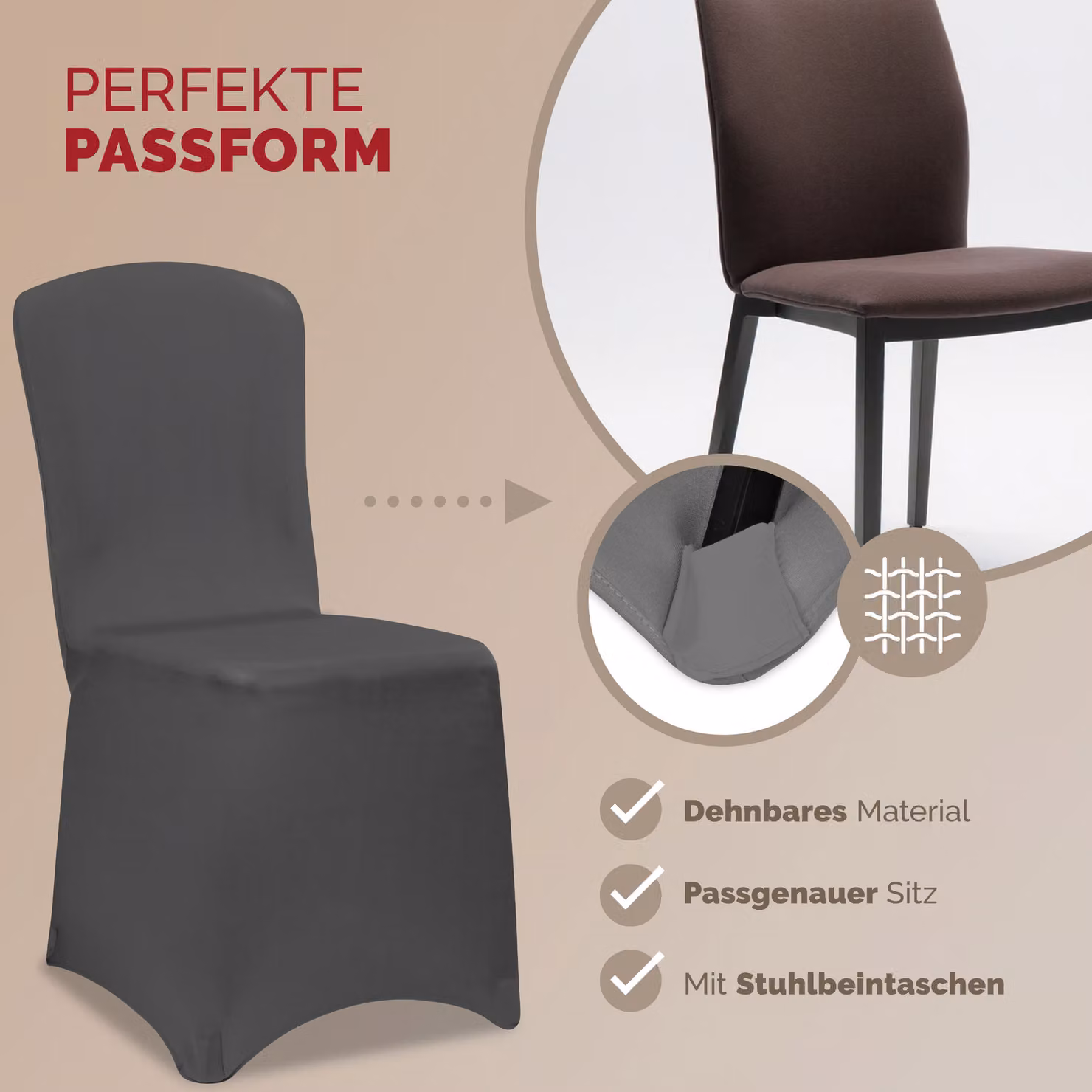 Set di 6 coprisedia antracite Detex® in tessuto elasticizzato antiscivolo certificato OEKO-TEX® Standard 100 – 3