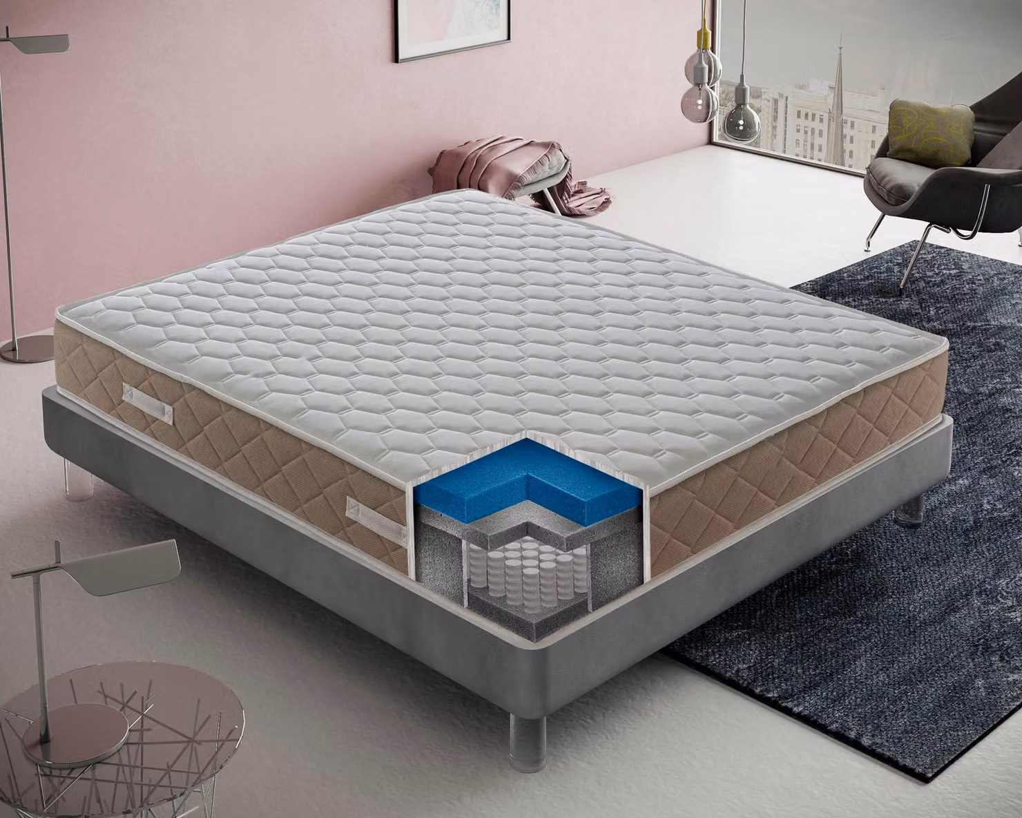 Materasso 160x200 cm, Alto 25 cm, 800 Molle Insacchettate, Ortopedico e Indeformabile Rigidità H3, Memory Foam 3 cm, 100% Italy