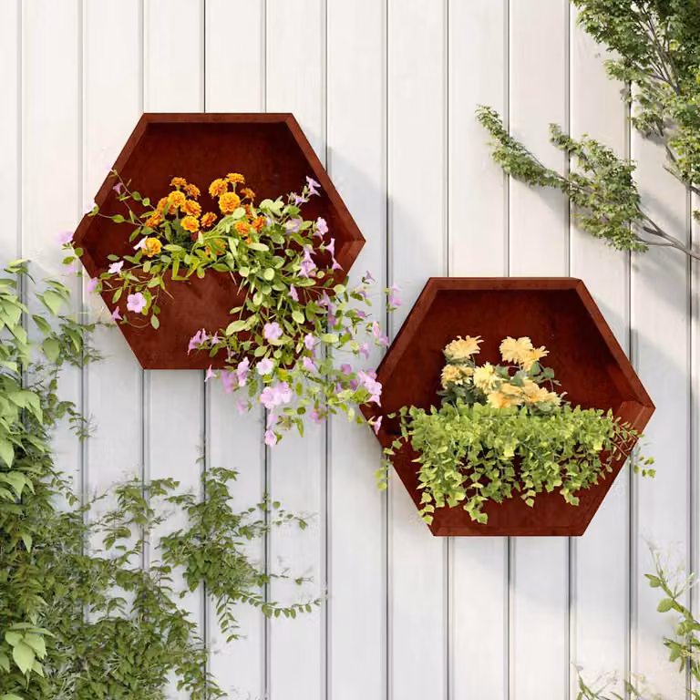 Set di 2 fioriere da parete vidaXL in acciaio Corten color ruggine, L: 46 cm, P: 10 cm, H: 40 cm