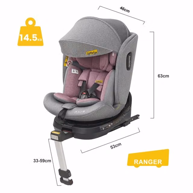 Seggiolino auto Jovikids girevole a 360 gradi con ISOFIX i-Size 40-150 cm reclinabile e regolabile per bambini da 0 a 12 anni rosa