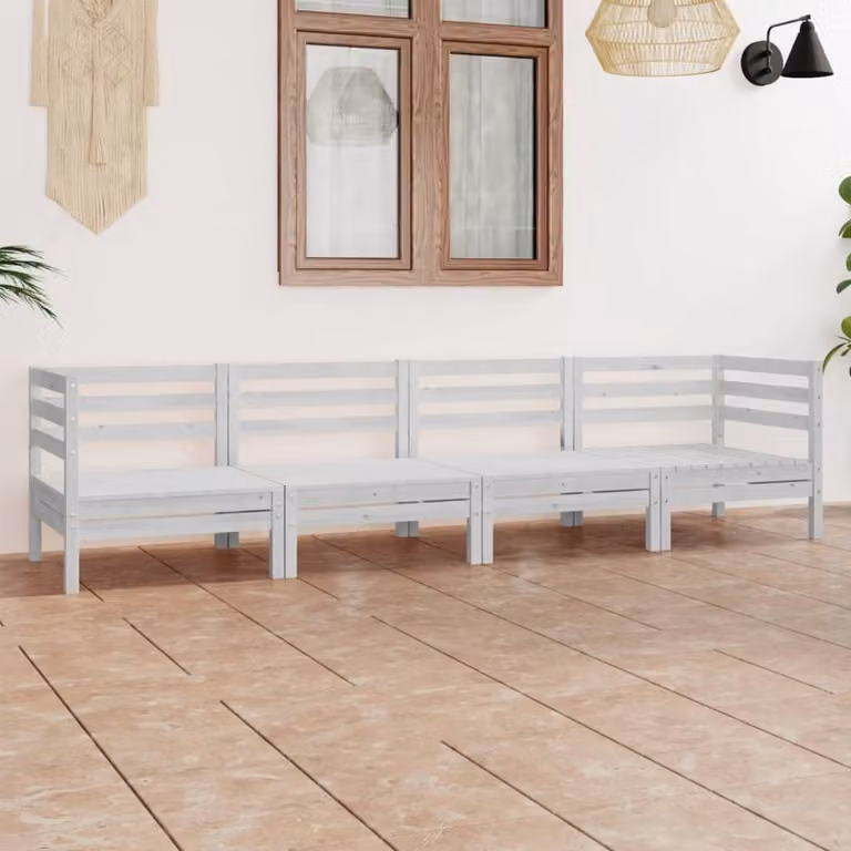 The Living Store Set da giardino 4 pezzi in legno di pino massiccio bianco